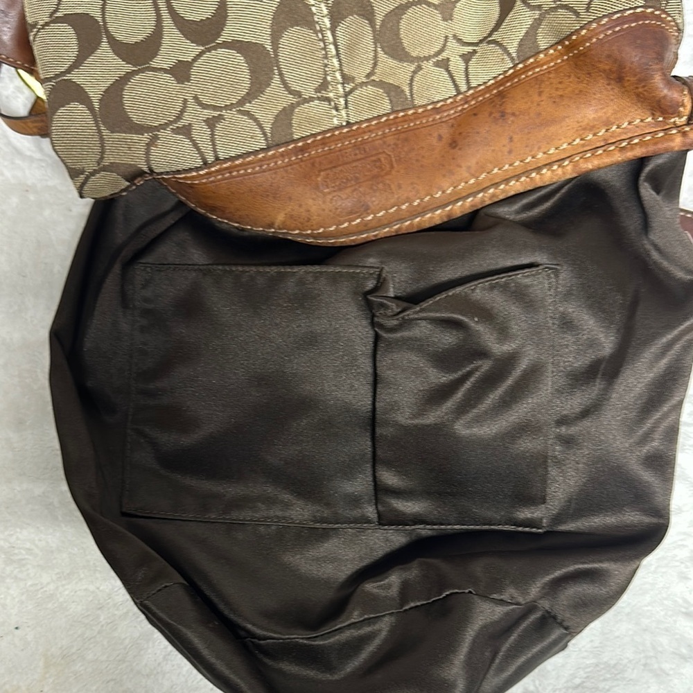 Vintage Coach Bucket Bag Brown Signature Shoulder/ Crossbody with Leather Trim - Picture 11 of 16